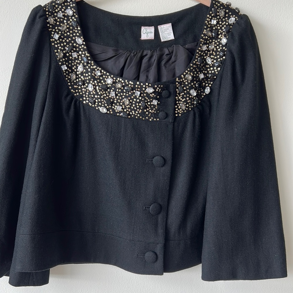 Aqua brand black crop jacket with sequins and stones